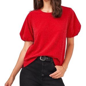 Vince Camuto Short Puffed Sleeve Metallic Knit Top